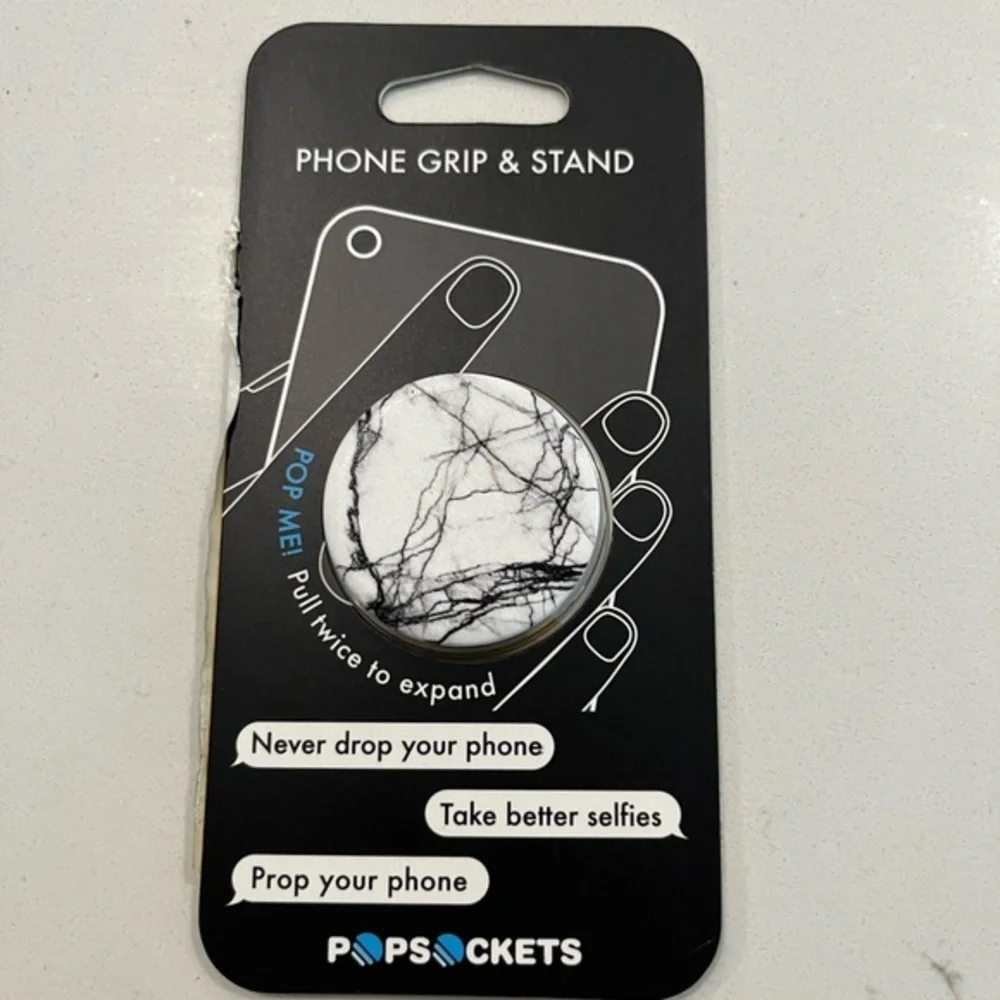 PopSocket White Marble Phone Grip & Stand with Black Veining